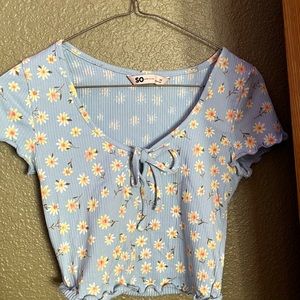 Light blue crop tee with yellow flowers